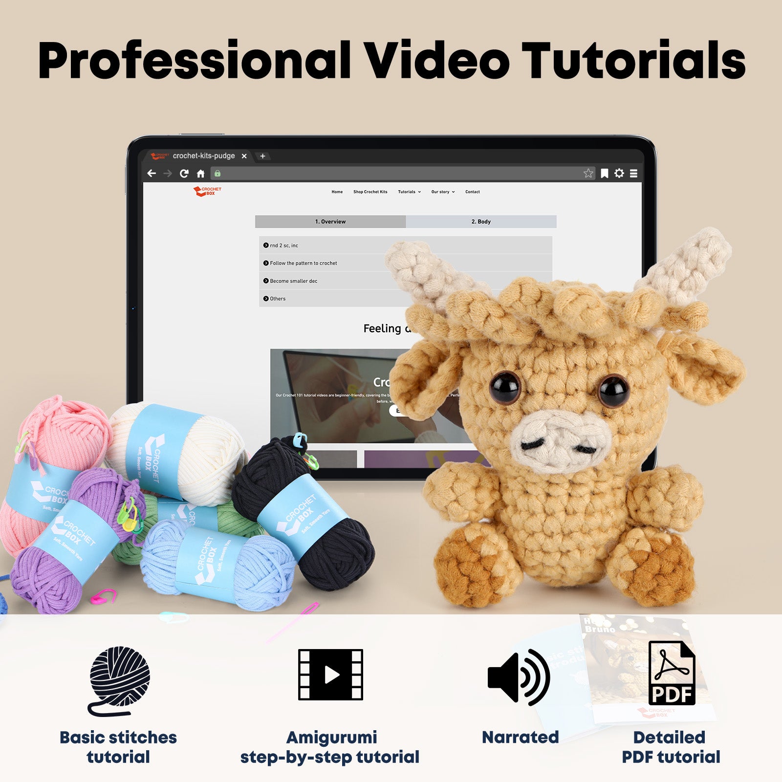 CROCHET BOX Complete Crochet Kit for Beginners —— Highland Cow