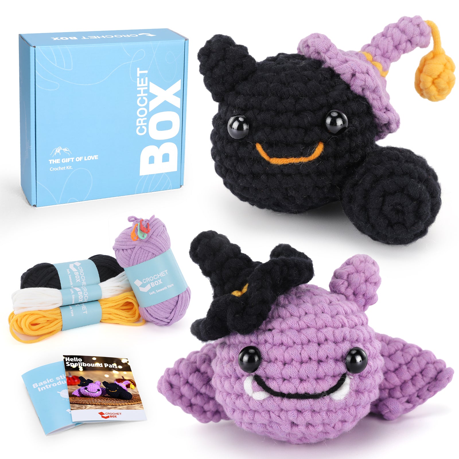 Complete Crochet Kit for Beginners —— 2 PCS Halloween Bat and Black Cat