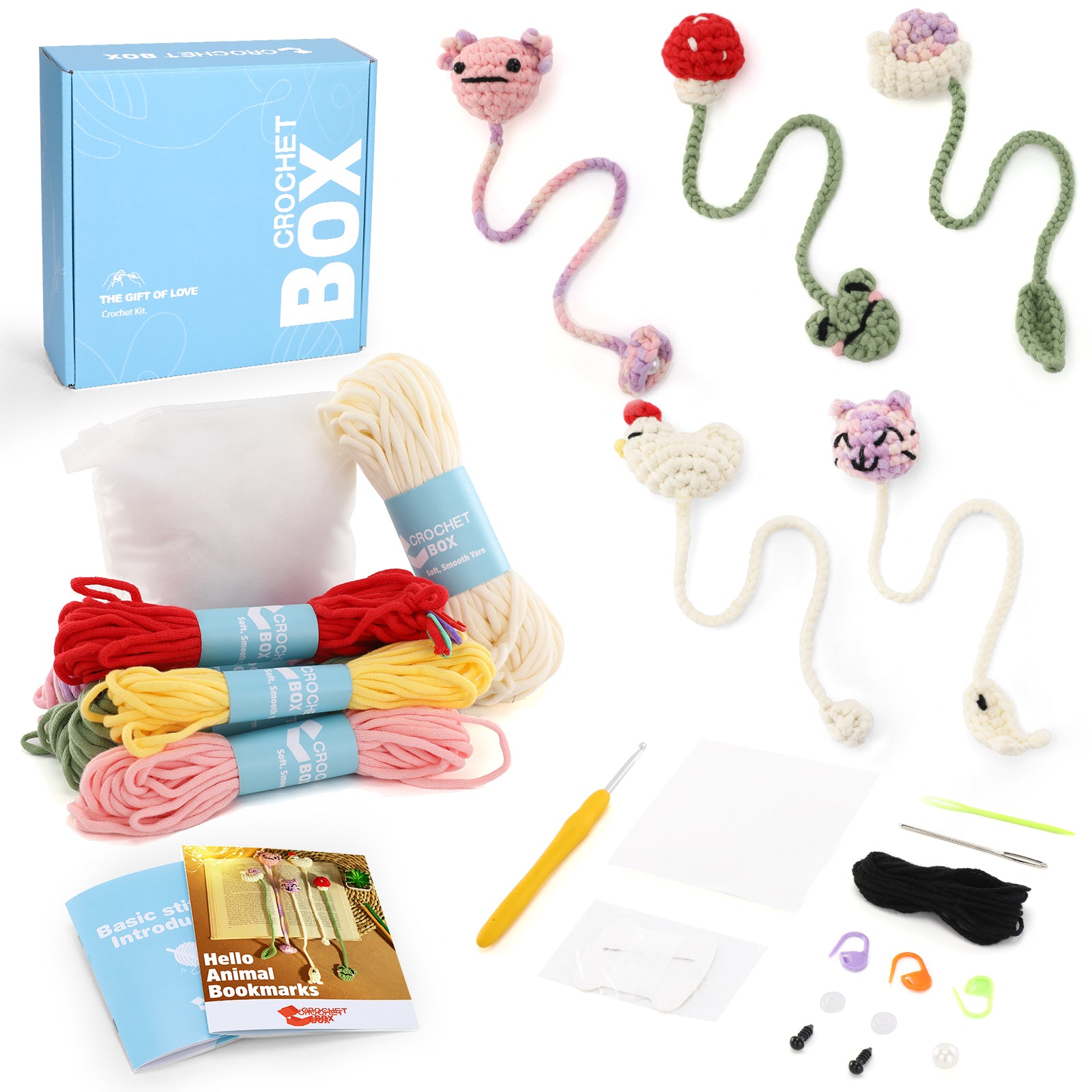Complete Crochet Kit for Beginners —— Animal Bookmarks