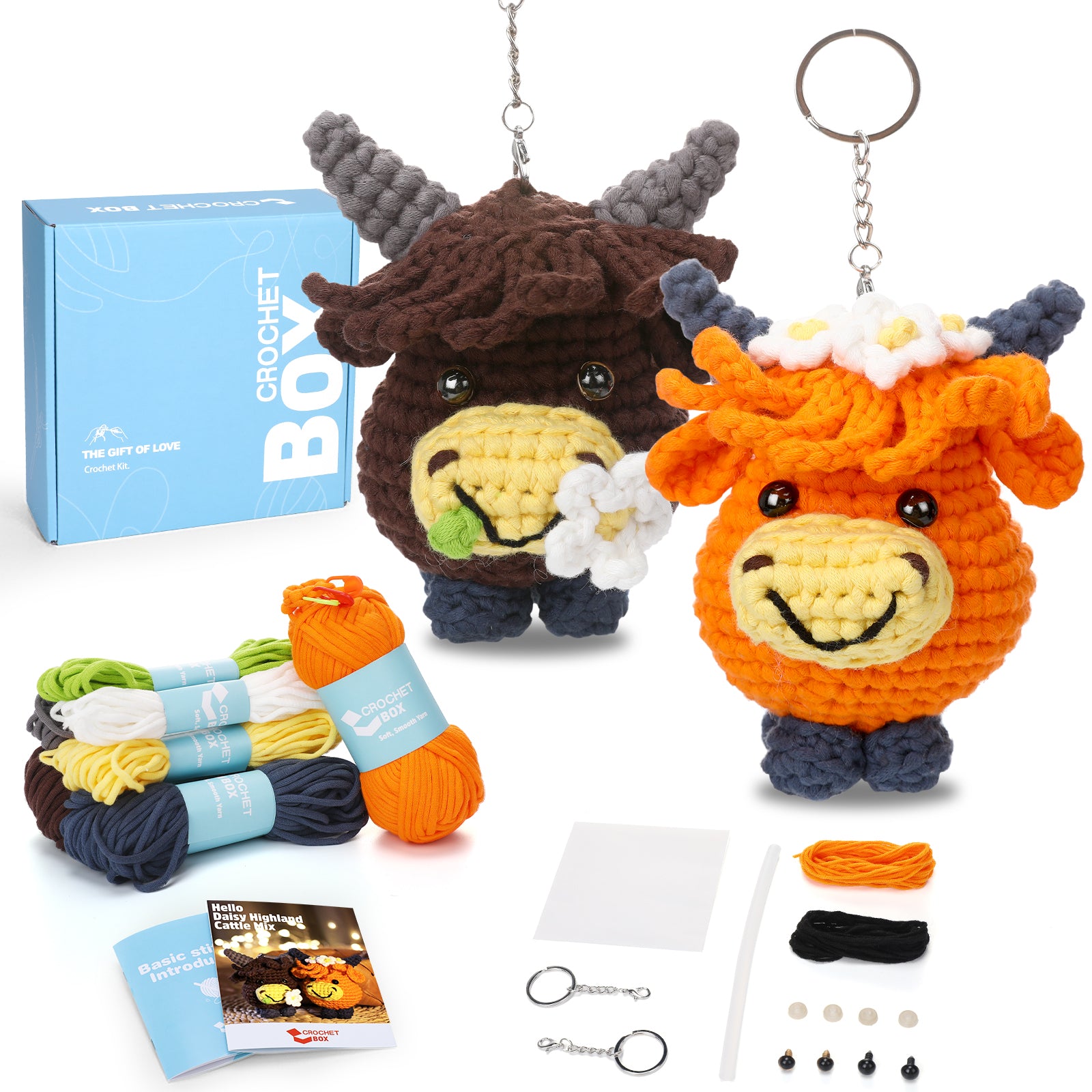CROCHET BOX Complete Crochet Kit for Beginners —— Daisy Highland Cattle Mix