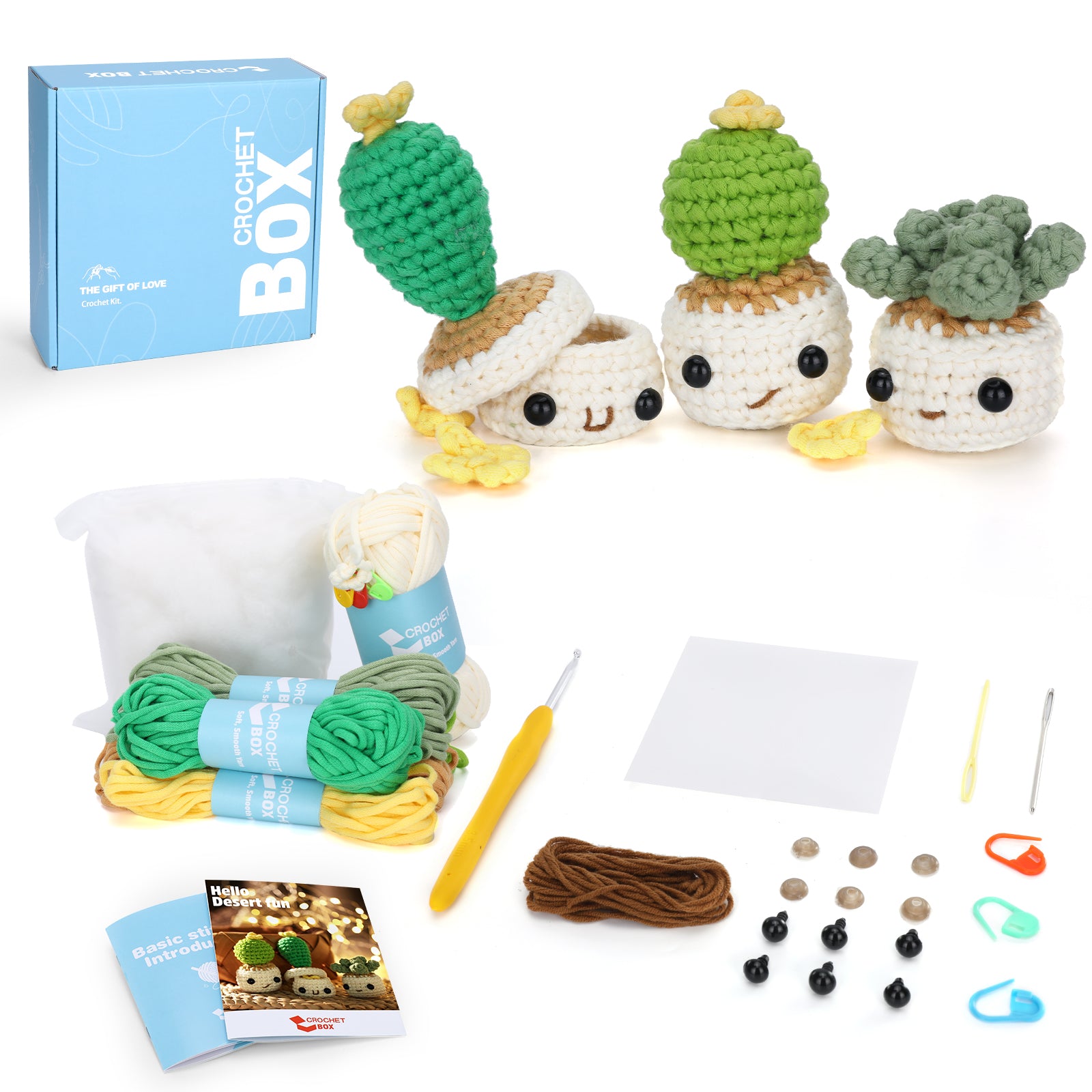 CrochetBox Complete Crochet Kit for Beginners - 3 PCS Smiley Potted Plant