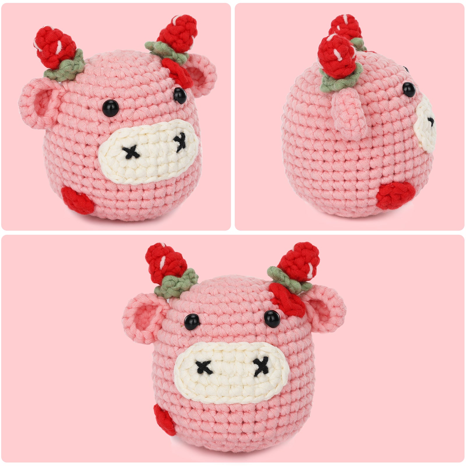 Complete Crochet Kit for Beginners—— Milk pink cow