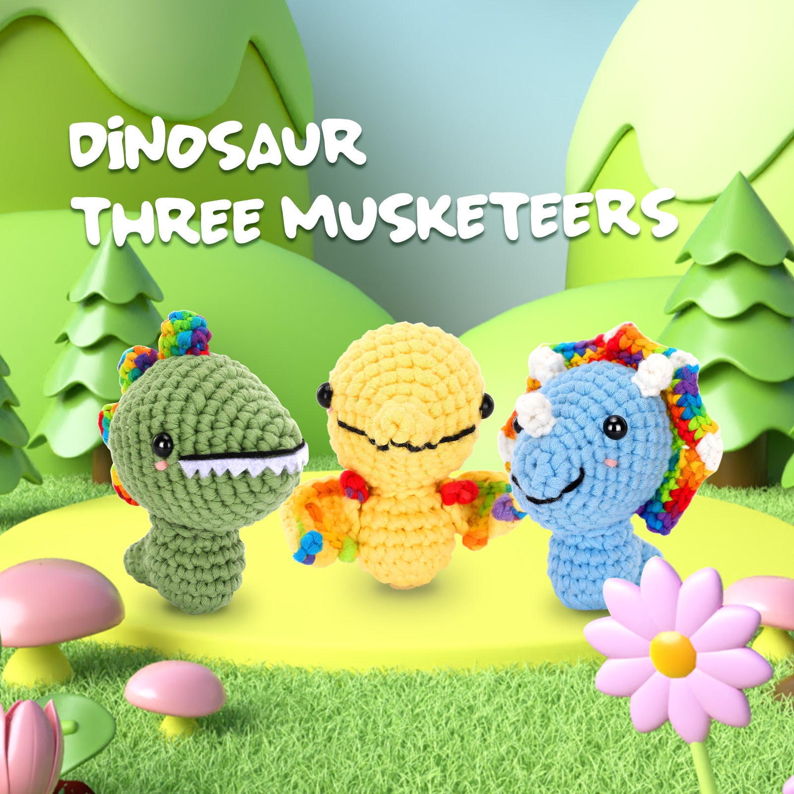 Complete Crochet Kit for Beginners —— Dinosaur Three Musketeers
