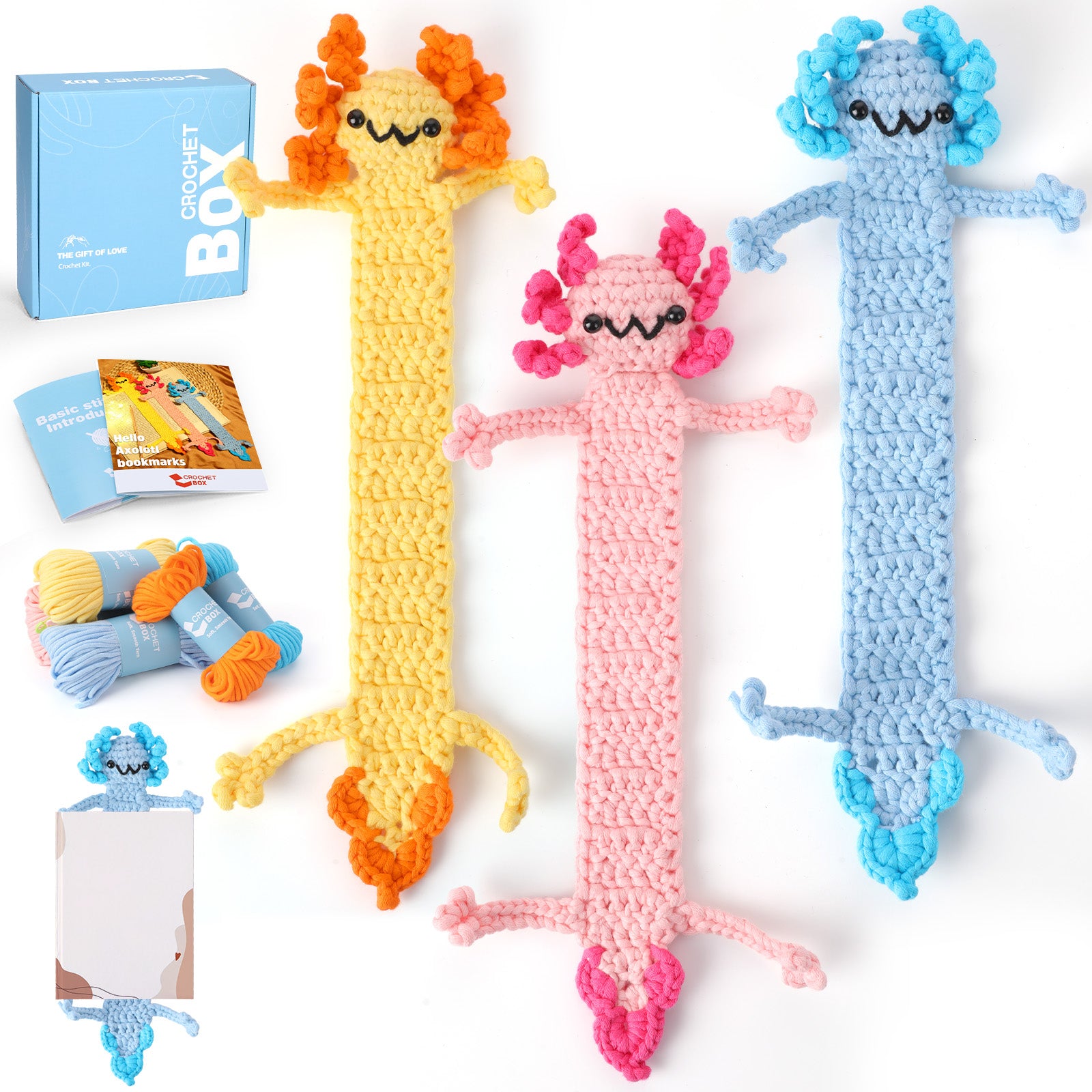 CROCHET BOX Complete Crochet Kit for Beginners ——Axolotl Bookmarks
