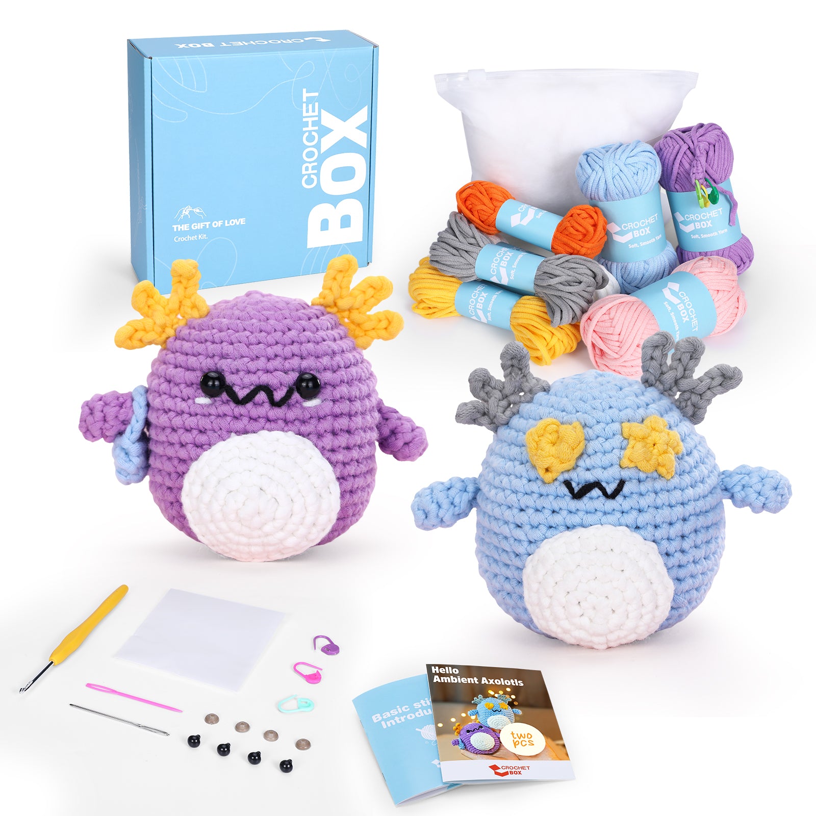 Crochet Kit for Be Axolotl Crochet Kit, Create Your First Amigurumi, Include Hook, Soft Yarn, and Accessories, Starter DIY Crafts for Adults, Teens