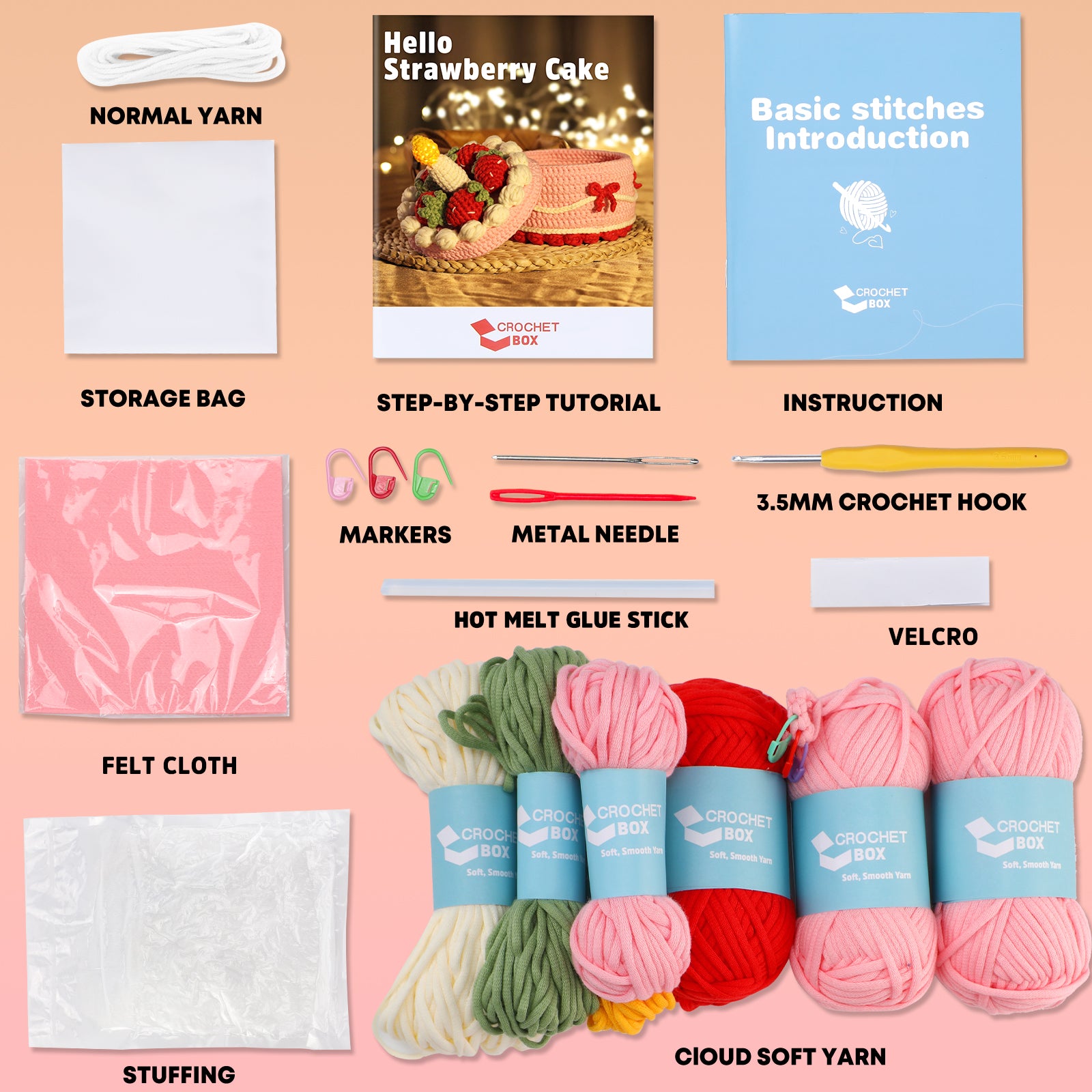 Complete Crochet Kit for Beginners —— Strawberry Cake